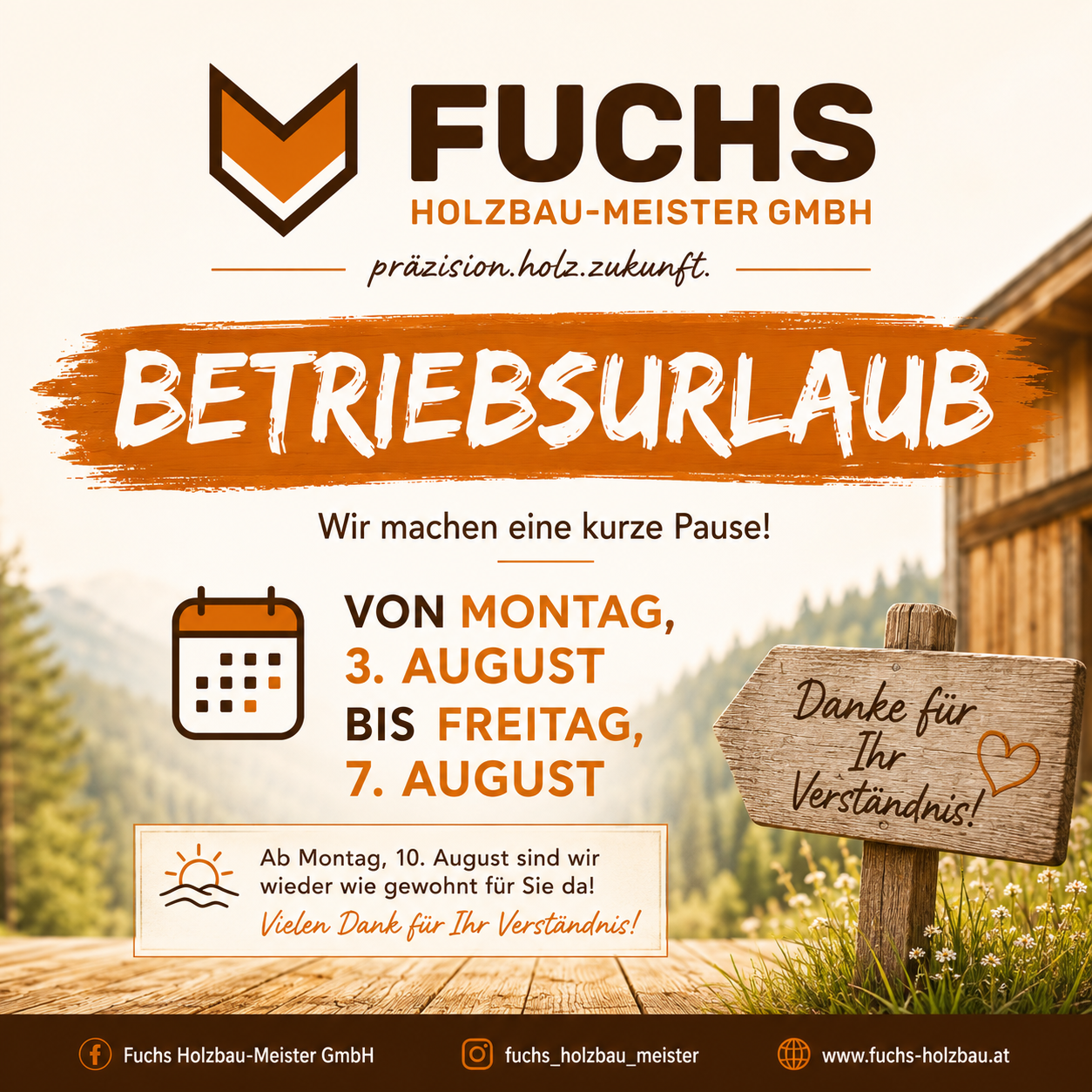 Betriebsurlaub 2026, August,